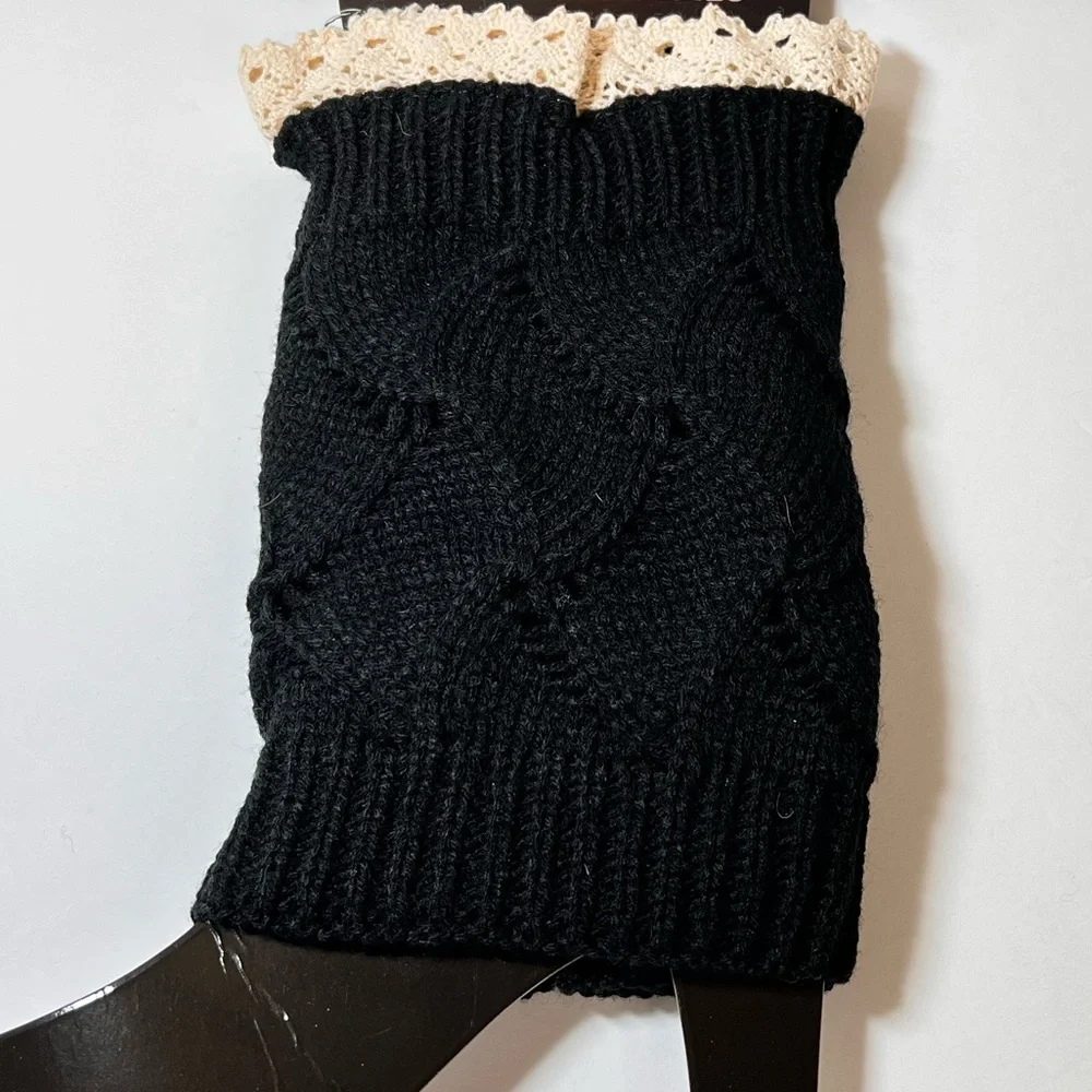 Boot Toppers Boot Cuff Ankle leg warmer - Knitted lace trim